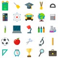 Set of school icons. Cartoon and flat style. White background. Vector illustration. Royalty Free Stock Photo