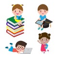 Set of school kids in education concept, back to school template with children, kids summer camp, back to school vector Royalty Free Stock Photo