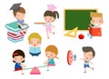 Set of school kids in education concept,happy cartoon kids in classroom,children playing and lifestyle, child go to school