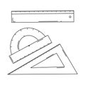 A set of school lines. Ruler, corner, and protractor. Office supplies for drawing work. School supplies. Black and white vector. Royalty Free Stock Photo