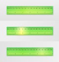 Set of school measuring transparent plastic ruler of green color 15 centimeters and 6 inches