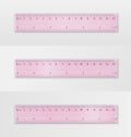 Set of school measuring transparent plastic ruler of pink color 15 centimeters and 6 inches