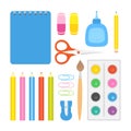 Set of school and office stationery, flat style Royalty Free Stock Photo