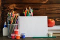 Set of school stationary for creative writing and drawing, copy space Royalty Free Stock Photo