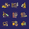 Set with school subjects icons for design. Vector