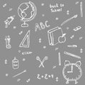 Set of school supplies. Drawn in chalk on blackboard Royalty Free Stock Photo