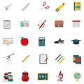 Set of school supplies flat design isolated on white background cartoon vector Royalty Free Stock Photo