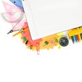 Set of school supplies isolated on white . Free space for text Royalty Free Stock Photo