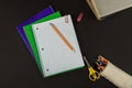 Set of school supplies, notebook, colored pencils, scissors Royalty Free Stock Photo