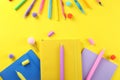 Set of school supplies on paper textured background Royalty Free Stock Photo