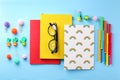 Set of school supplies on paper textured background Royalty Free Stock Photo