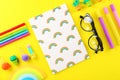 Set of school supplies on paper textured background Royalty Free Stock Photo