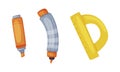 Set of school supplies. Protractor, highlighter, crayon stationery tools. Back to school concept cartoon vector