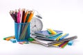 Set school supplies on white background closeup Royalty Free Stock Photo