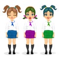 Set of schoolgirl expressions with different hairstyles