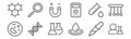 Set of 12 science icons. outline thin line icons such as scientist, water drop, dna, experiment, magnet, loupe