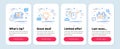 Set of Science icons, such as Copywriting notebook, Light bulb, Swipe up symbols. Fair trade line icons. Vector