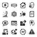 Set of Science icons, such as Face accepted, Idea head, Atom symbols. Medical chat, Document, Web timer signs. Vector