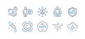 Set of Science icons, such as Group, Windy weather, Medical tablet. Vector