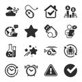 Set of Science icons, such as Medical helicopter, Star, Windy weather symbols. Vector