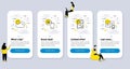 Set of Science icons, such as Report, Freezing click, Sunny weather. Vector