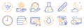 Set of Science icons, such as Safe planet, Cogwheel, Cold-pressed oil. Vector
