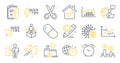 Set of Science icons, such as Scissors, Project edit, Diagram chart symbols. Vector