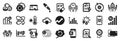 Set of Science icons, such as Swipe up, Column diagram, Cogwheel. Vector