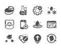 Set of Science icons, such as Swipe up, Medical pills, Web report. Vector