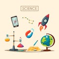 Set of science logo. Cartoon vector illustration. Education theme Royalty Free Stock Photo