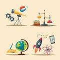 Set of science logo. Cartoon vector illustration. Education theme Royalty Free Stock Photo
