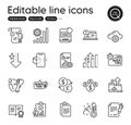 Set of Science outline icons. Contains icons as Currency exchange, Inspect and Manual doc elements. For website. Vector