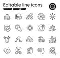 Set of Science outline icons. Contains icons as Scissors, Inspect and Throw hats elements. For website. Vector