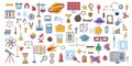 Set of scientific vector flat icons, education signs and symbols in colored modern science design with elements for Royalty Free Stock Photo