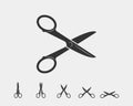 Set scissor icon. Scissors vector design element or logo template. Black and white silhouette isolated Royalty Free Stock Photo