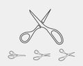Set scissor icon. Scissors vector design element or logo template. Black and white silhouette isolated Royalty Free Stock Photo