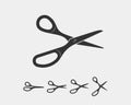 Set scissor icon. Scissors vector design element or logo template. Black and white silhouette isolated Royalty Free Stock Photo