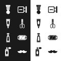 Set Scissors hairdresser, Cream lotion cosmetic tube, Shaving brush, Barbershop, Hand mirror, Mustache and Aftershave