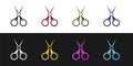 Set Scissors hairdresser icon isolated on black and white background. Hairdresser, fashion salon and barber sign. Barbershop Royalty Free Stock Photo