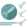 Set of scissors icons in flat style with different shadow. oval shadow, long shadow and lock icon folded corner