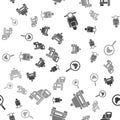 Set Scooter, Taxi car, Magnifying glass and taxi car and Car rental on seamless pattern. Vector