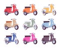 Set of scooters in different colors Royalty Free Stock Photo