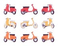 Set of scooters in red, yellow, orange colors Royalty Free Stock Photo