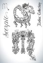 Set with Scorpio zodiac sign and mascot drawing. Royalty Free Stock Photo