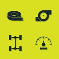 Set Scotch tape, Speedometer, Chassis car and Automotive turbocharger icon. Vector