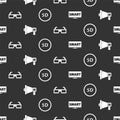 Set Screen tv with Smart video, Megaphone, 3D cinema glasses and 5d virtual reality on seamless pattern. Vector Royalty Free Stock Photo