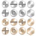 A set of screw, nuts, bolt and rivet head design elements. Vector illustration Royalty Free Stock Photo