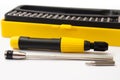 Set a screwdriver in black and yellow box Royalty Free Stock Photo