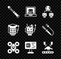 Set Screwdriver, Creating robot, Artificial intelligence, Drone, Software, Robotic arm factory, and Broken icon. Vector