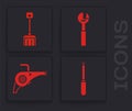 Set Screwdriver, Snow shovel, Adjustable wrench and Leaf garden blower icon. Vector